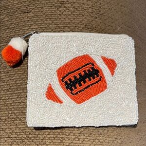 White and Orange beaded football motif Bag NWOT